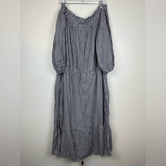 Old Navy Off The Shoulder Waist Define Gingham Midi Dress Women’s Plus Sz 3X - Picture 3 of 7